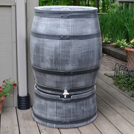Synthetic wood look rain barrel 52 gallons