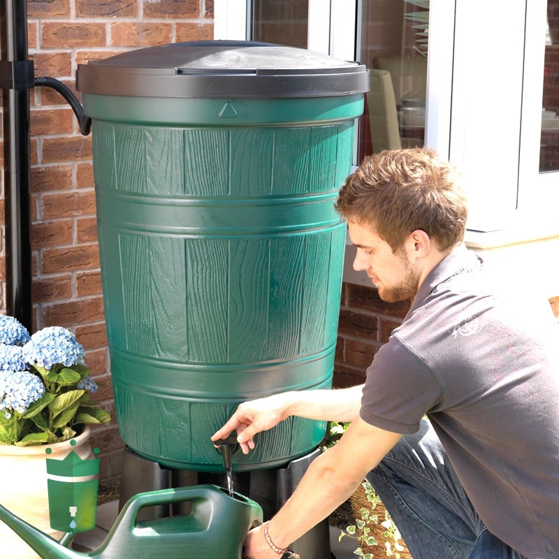 Synthetic rain barrel with wood grains 41 gallons